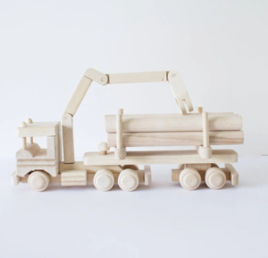 Wooden Truck With Logs & Crane