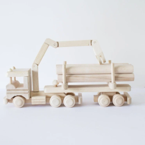 Wooden Truck With Logs & Crane