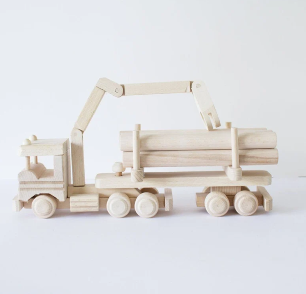 Wooden Truck With Logs & Crane